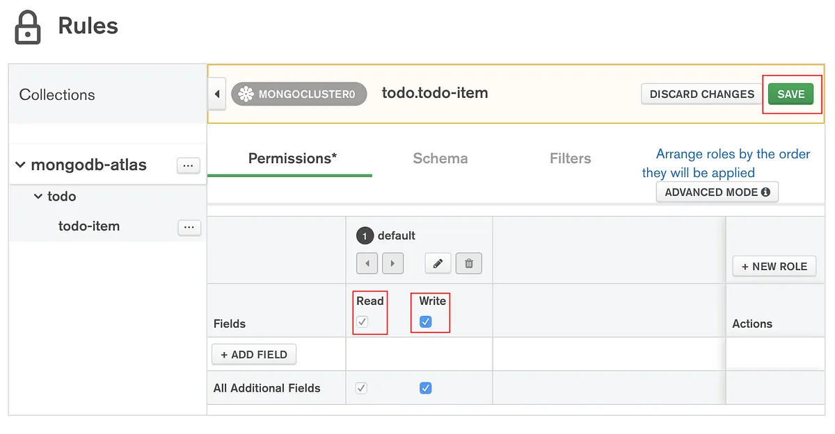 Enabling Read and Write permissions for the default role