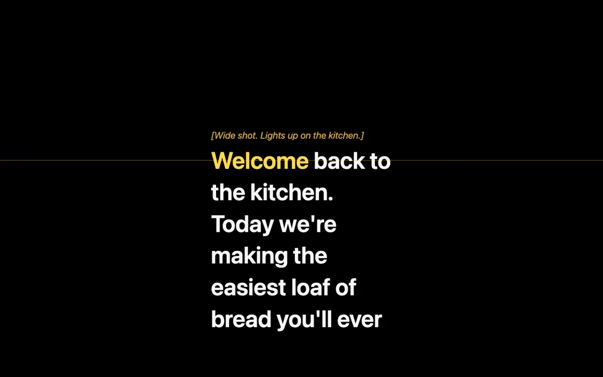 FollowSpot with a narrow text column in the center of the screen, three or four words per line, so the eyes barely move while reading