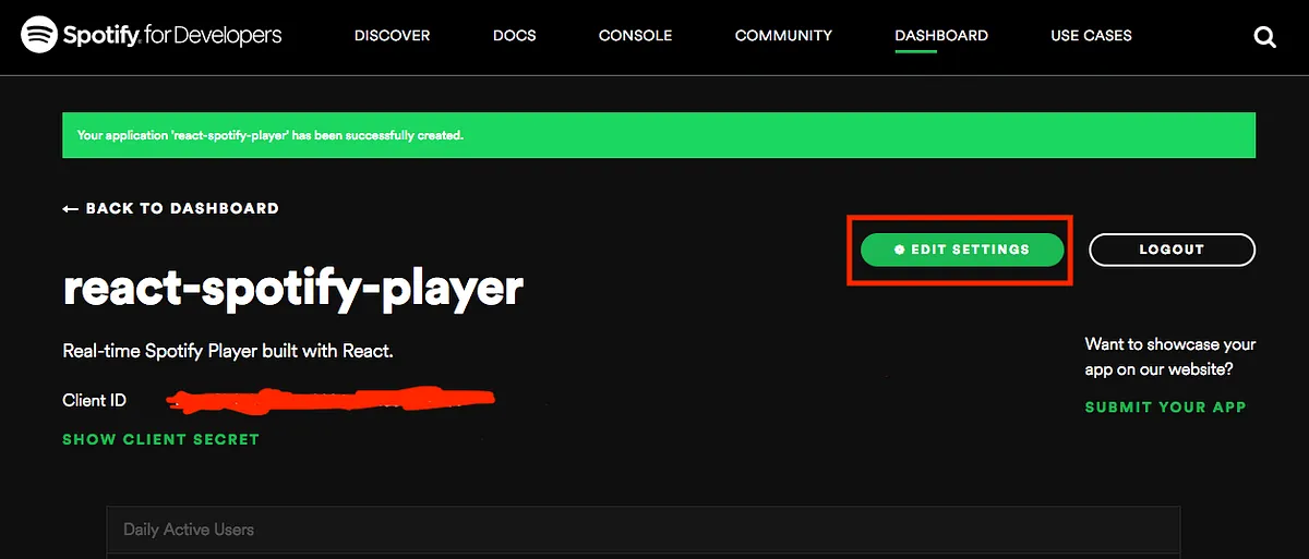 Spotify app Edit Settings button