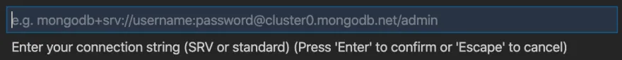 VS Code input field prompting for MongoDB connection string
