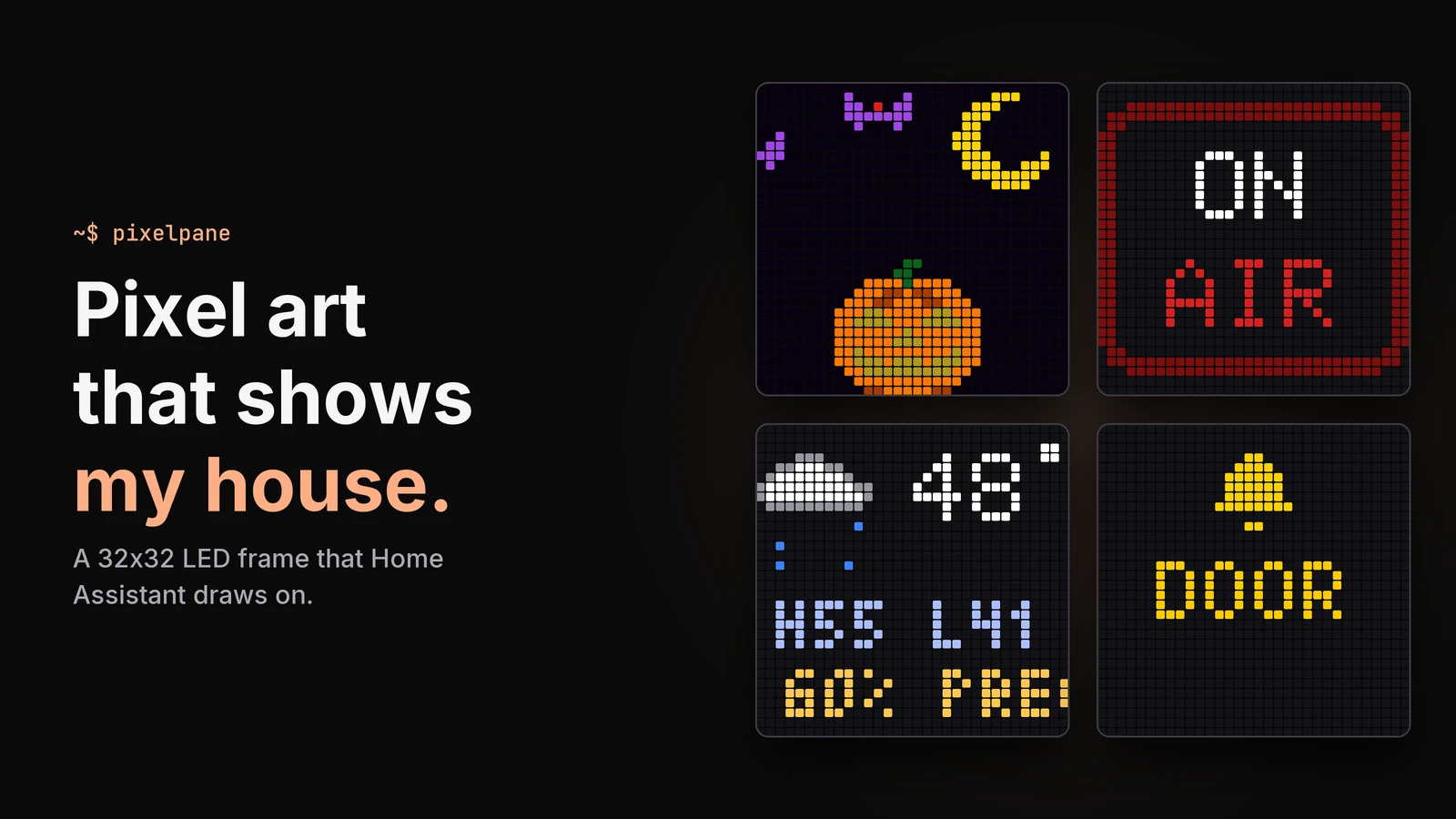 I built a 32x32 pixel art frame that shows what my house is doing